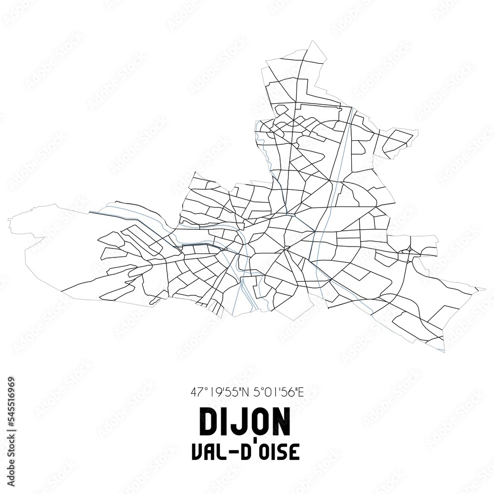 DIJON Val-d'Oise. Minimalistic street map with black and white lines.