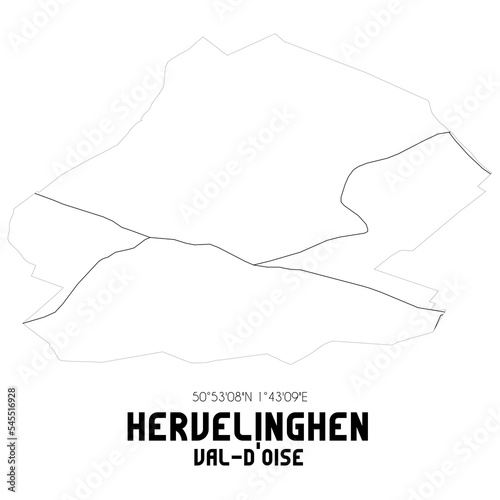 HERVELINGHEN Val-d Oise. Minimalistic street map with black and white lines.