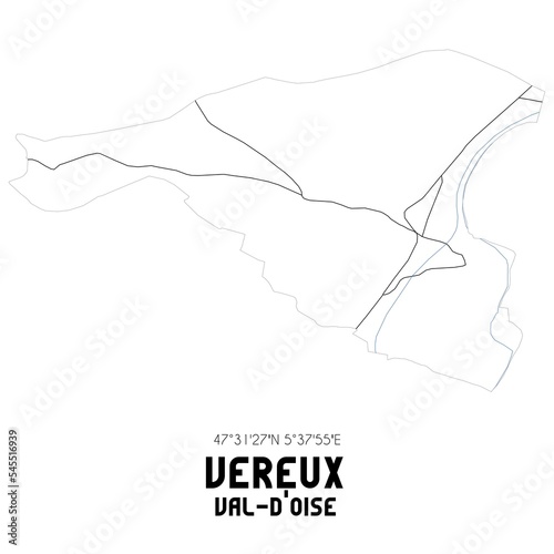 VEREUX Val-d Oise. Minimalistic street map with black and white lines.