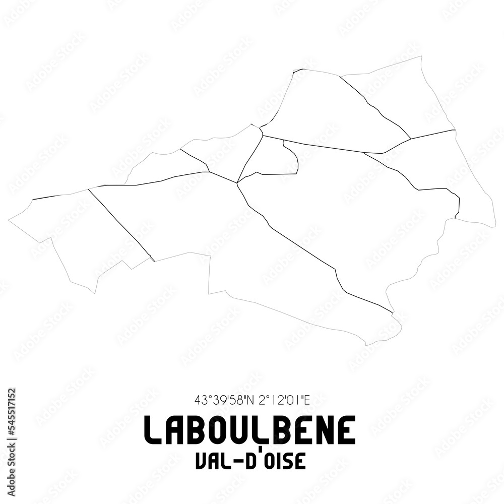LABOULBENE Val-d'Oise. Minimalistic street map with black and white lines. LABOULBENE Val-d'Oise. Minimalistic street map with black and white lines.