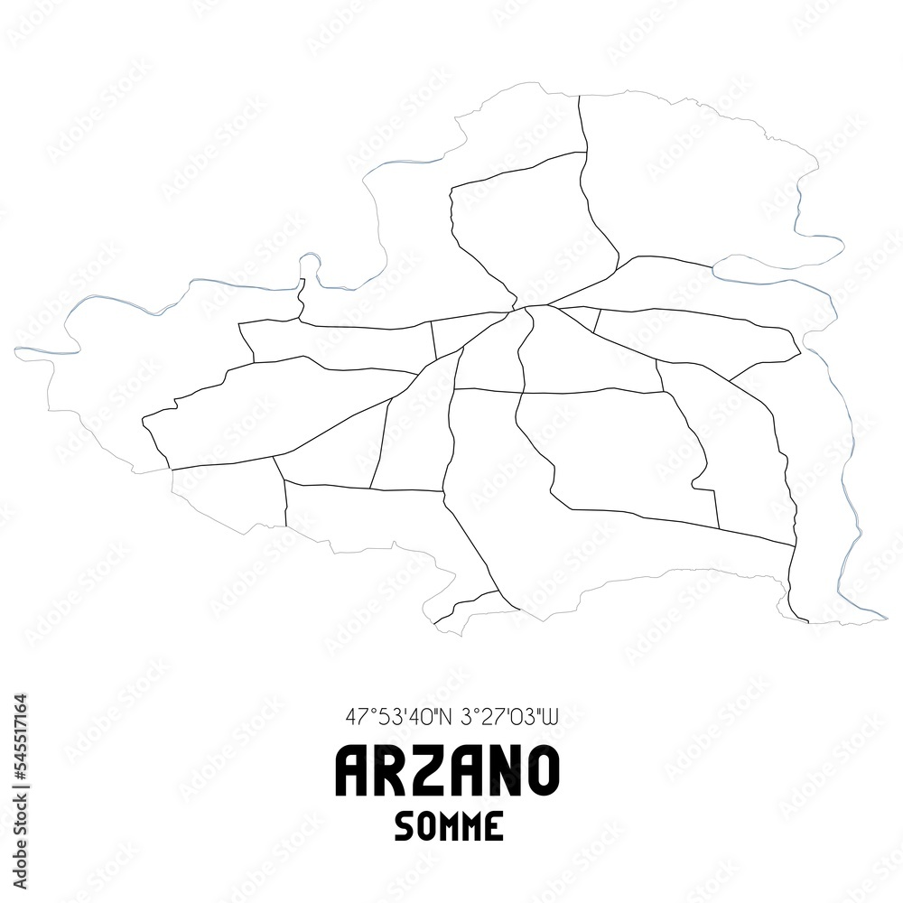 ARZANO Somme. Minimalistic street map with black and white lines.