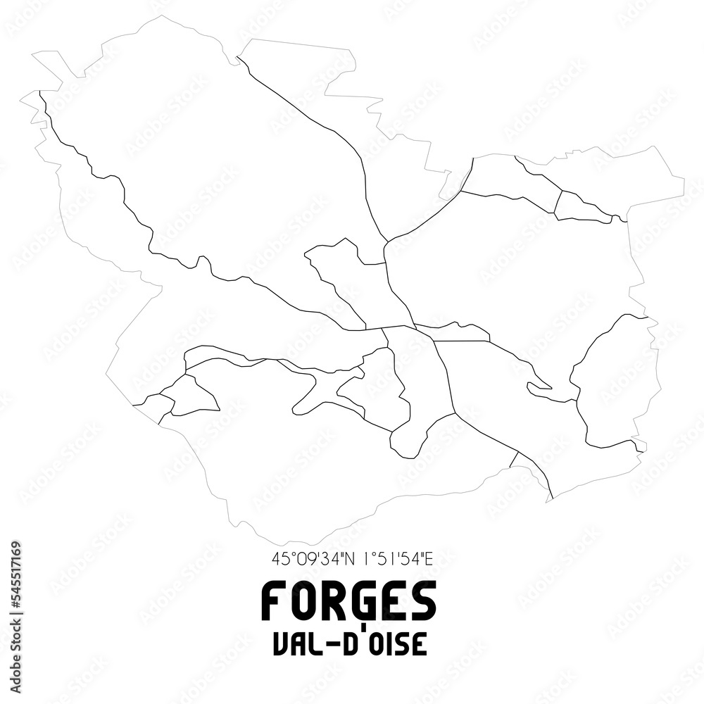 FORGES Val-d'Oise. Minimalistic street map with black and white lines.
