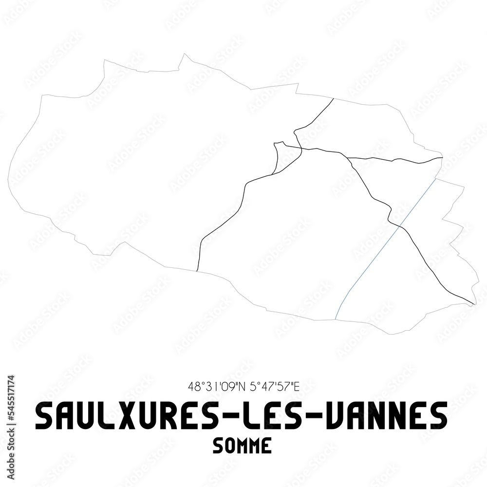 SAULXURES-LES-VANNES Somme. Minimalistic street map with black and white lines.