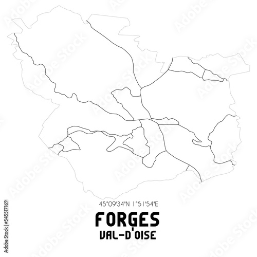 FORGES Val-d Oise. Minimalistic street map with black and white lines.