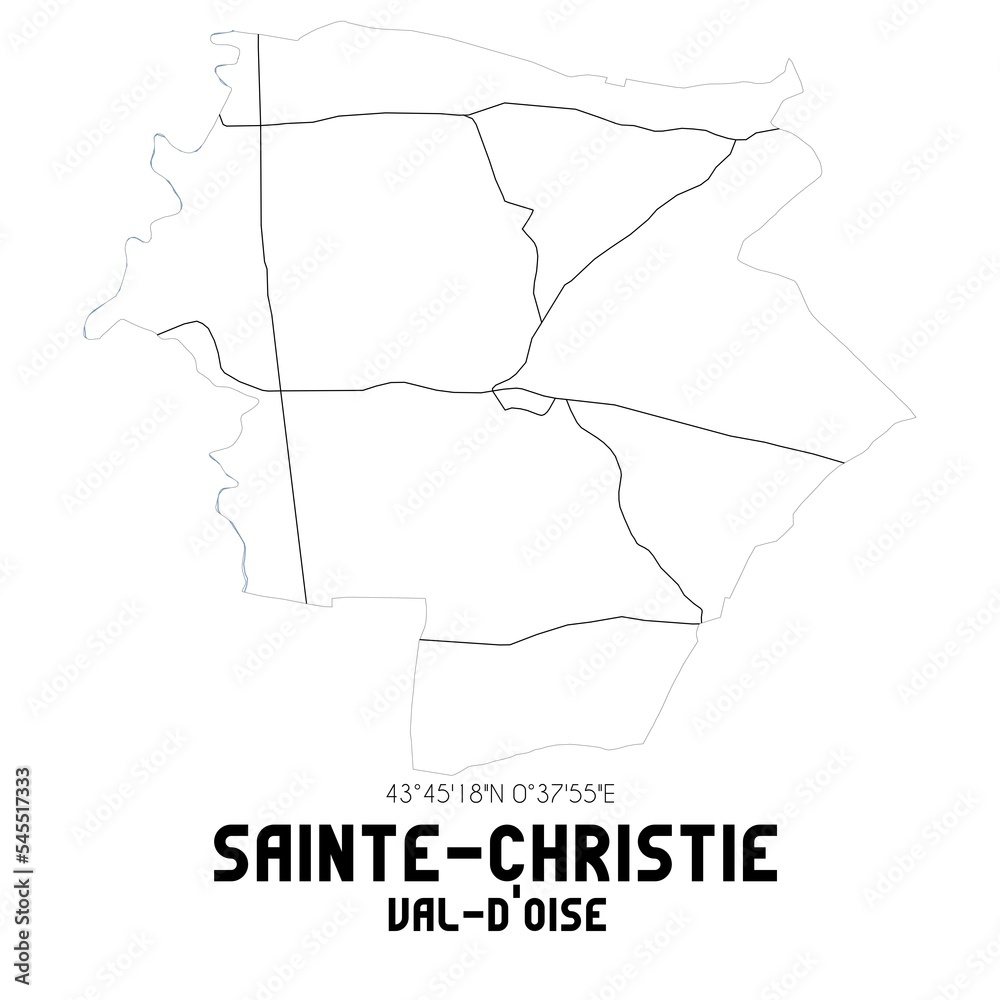 SAINTE-CHRISTIE Val-d'Oise. Minimalistic street map with black and white lines.