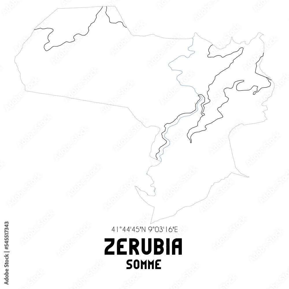 ZERUBIA Somme. Minimalistic street map with black and white lines.