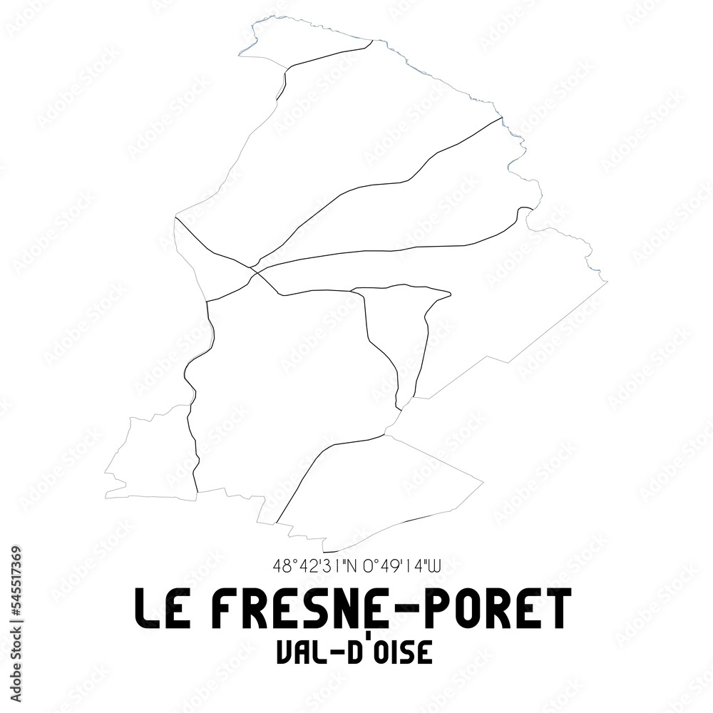 LE FRESNE-PORET Val-d'Oise. Minimalistic street map with black and white lines.