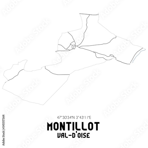 MONTILLOT Val-d'Oise. Minimalistic street map with black and white lines.