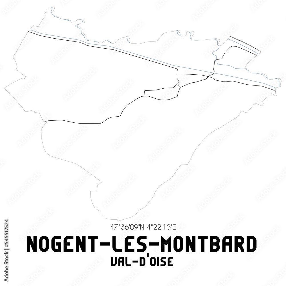 NOGENT-LES-MONTBARD Val-d'Oise. Minimalistic street map with black and white lines.