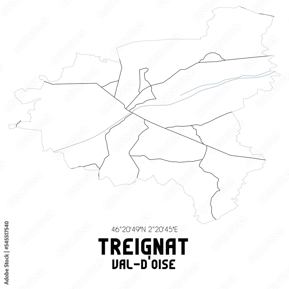 TREIGNAT Val-d'Oise. Minimalistic street map with black and white lines.