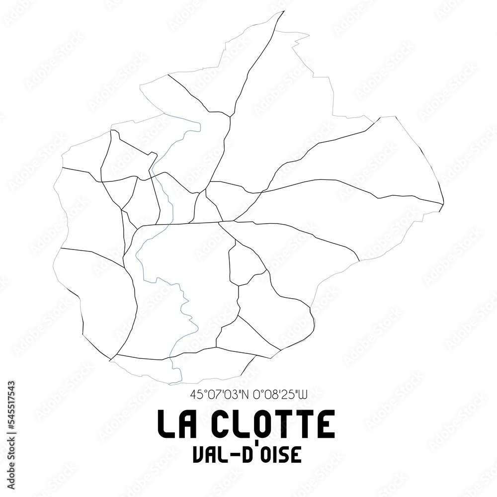 LA CLOTTE Val-d'Oise. Minimalistic street map with black and white lines.