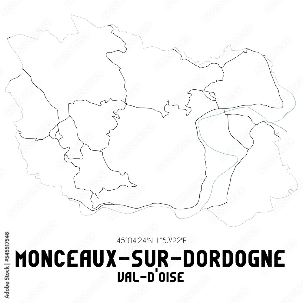 MONCEAUX-SUR-DORDOGNE Val-d'Oise. Minimalistic street map with black and white lines.