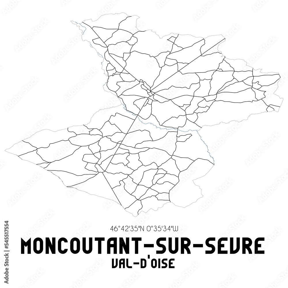 Obraz premium MONCOUTANT-SUR-SEVRE Val-d'Oise. Minimalistic street map with black and white lines.