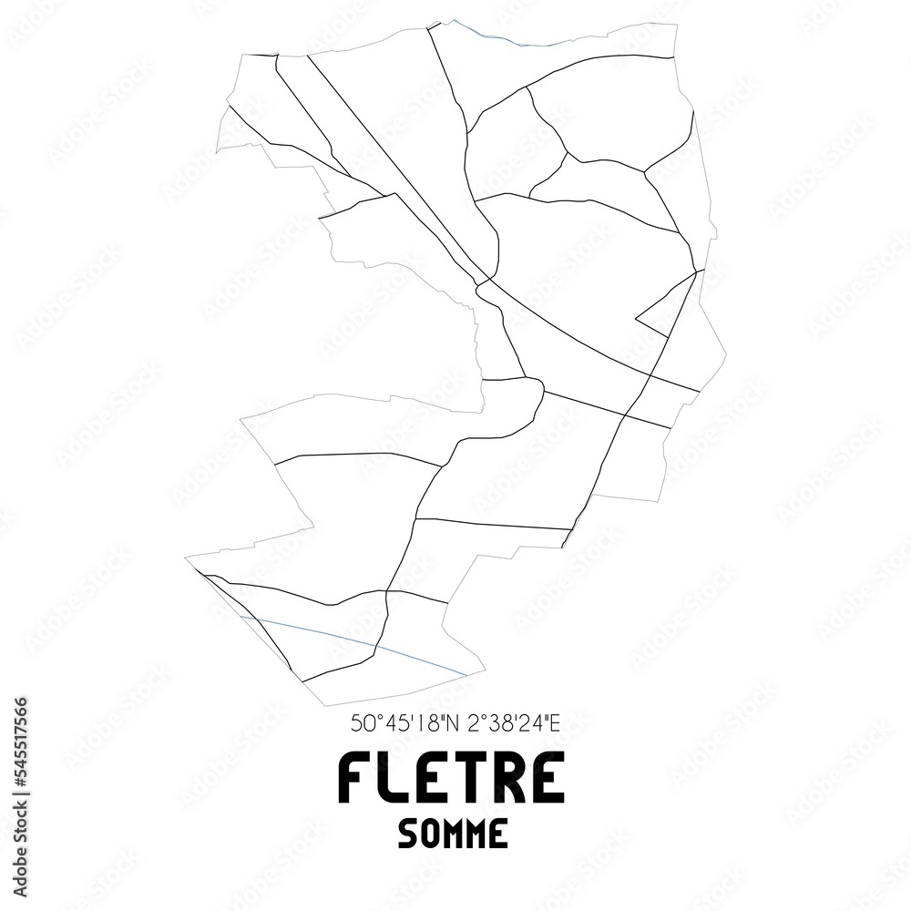 FLETRE Somme. Minimalistic street map with black and white lines.