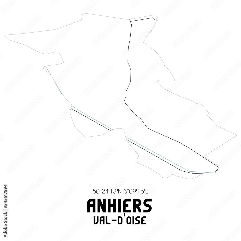 ANHIERS Val-d'Oise. Minimalistic street map with black and white lines. ANHIERS Val-d'Oise. Minimalistic street map with black and white lines.