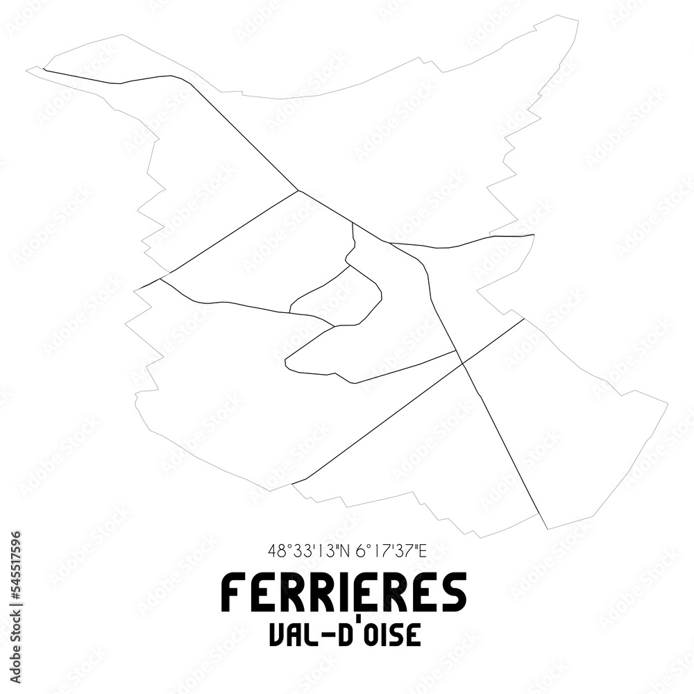 FERRIERES Val-d'Oise. Minimalistic street map with black and white lines.
