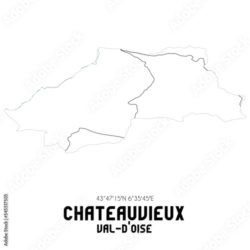 CHATEAUVIEUX Val-d Oise. Minimalistic street map with black and white lines.