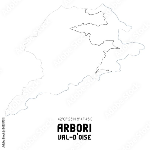 ARBORI Val-d'Oise. Minimalistic street map with black and white lines. photo