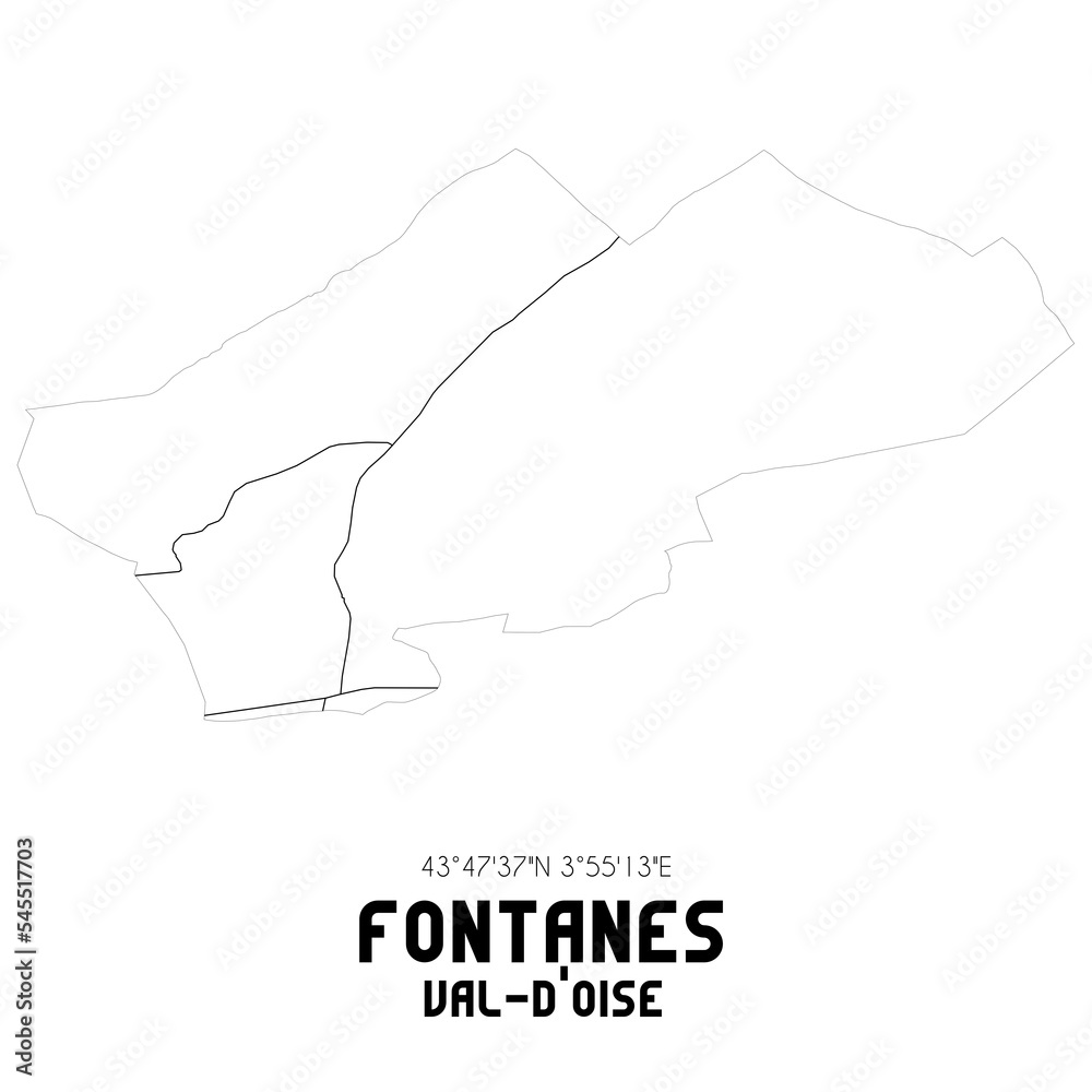 FONTANES Val-d'Oise. Minimalistic street map with black and white lines. FONTANES Val-d'Oise. Minimalistic street map with black and white lines.