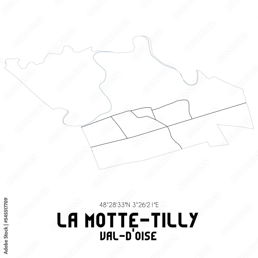 LA MOTTE-TILLY Val-d'Oise. Minimalistic street map with black and white lines.