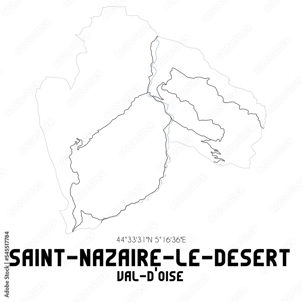 SAINT-NAZAIRE-LE-DESERT Val-d'Oise. Minimalistic street map with black and white lines.