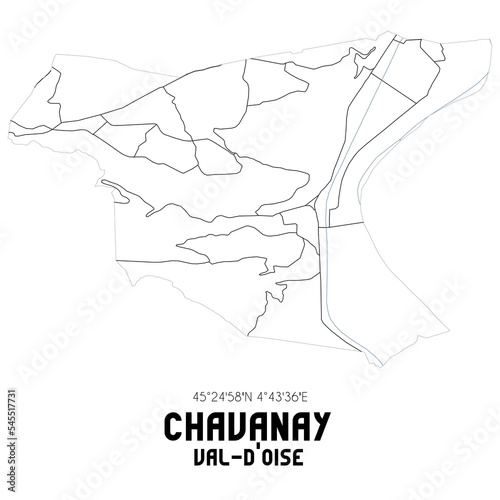 CHAVANAY Val-d Oise. Minimalistic street map with black and white lines.