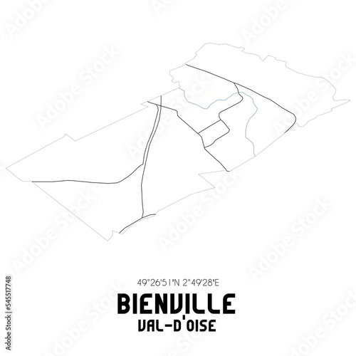 BIENVILLE Val-d'Oise. Minimalistic street map with black and white lines.