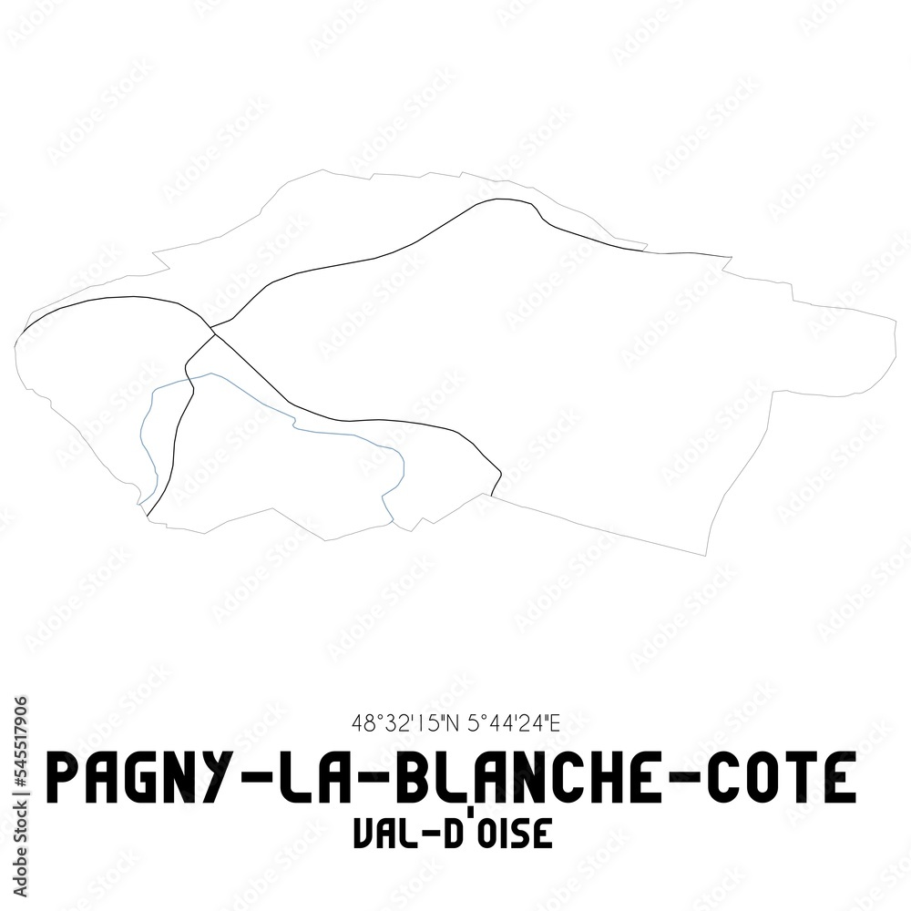 PAGNY-LA-BLANCHE-COTE Val-d'Oise. Minimalistic street map with black and white lines. PAGNY-LA-BLANCHE-COTE Val-d'Oise. Minimalistic street map with black and white lines.