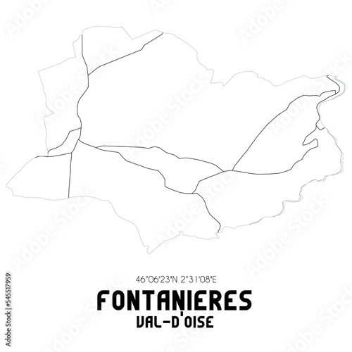 FONTANIERES Val-d Oise. Minimalistic street map with black and white lines.