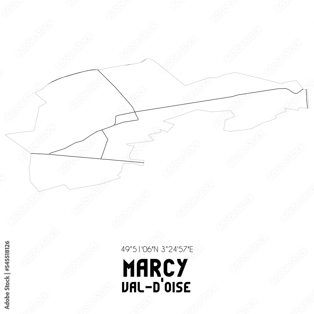 MARCY Val-d'Oise. Minimalistic street map with black and white lines.