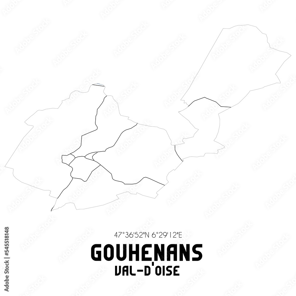 GOUHENANS Val-d'Oise. Minimalistic street map with black and white lines.