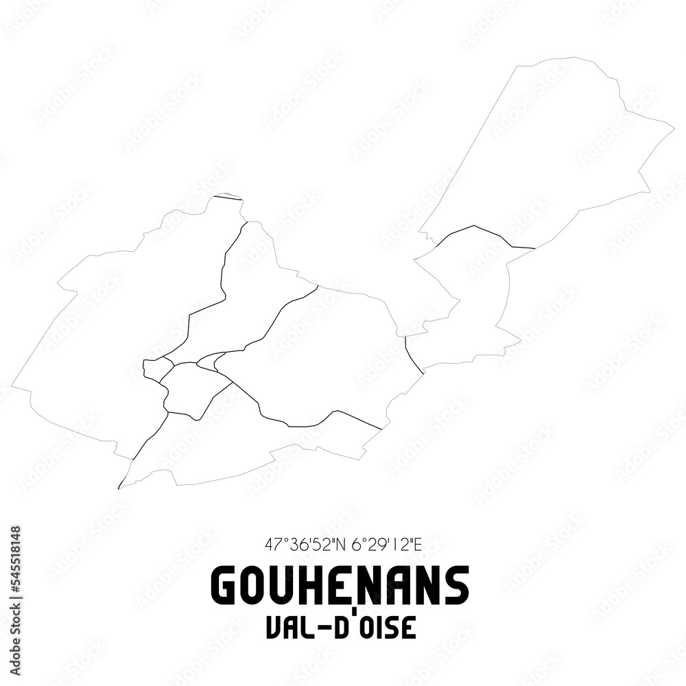 GOUHENANS Val-d'Oise. Minimalistic street map with black and white lines. GOUHENANS Val-d'Oise. Minimalistic street map with black and white lines.