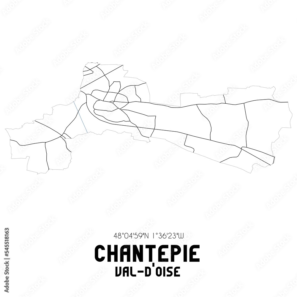 CHANTEPIE Val-d'Oise. Minimalistic street map with black and white lines.