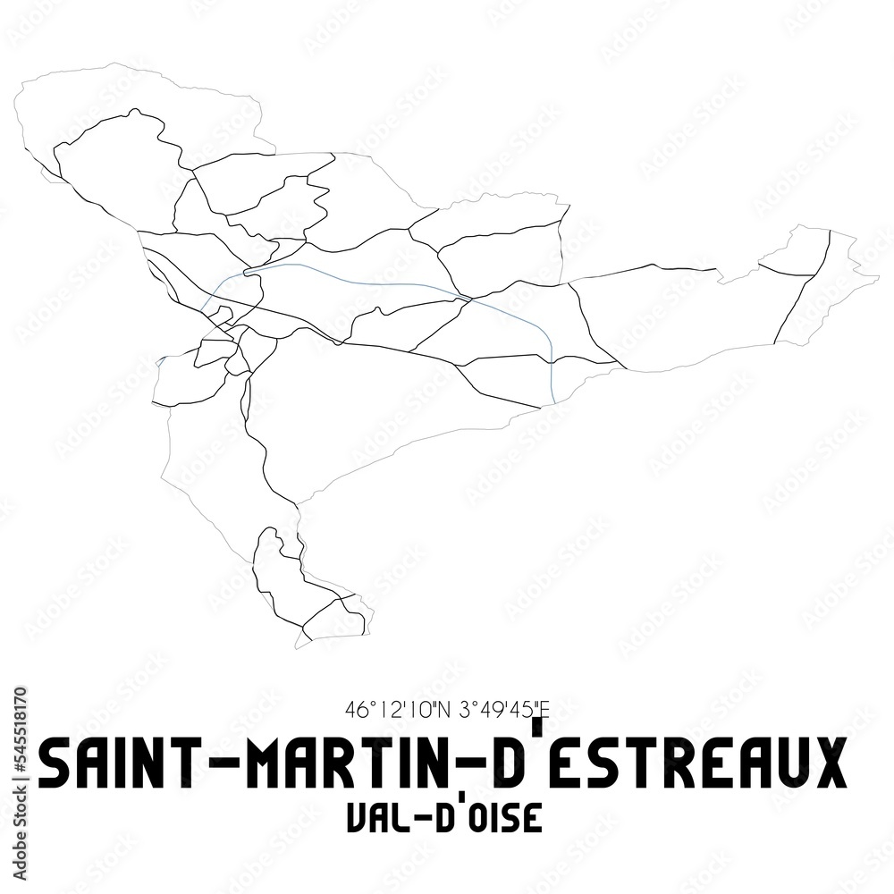 SAINT-MARTIN-D'ESTREAUX Val-d'Oise. Minimalistic street map with black and white lines.