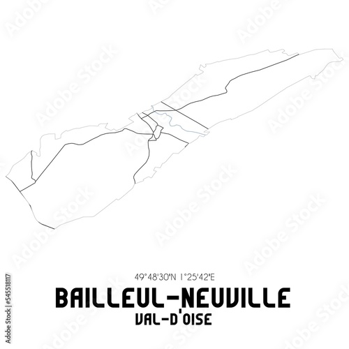BAILLEUL-NEUVILLE Val-d'Oise. Minimalistic street map with black and white lines.