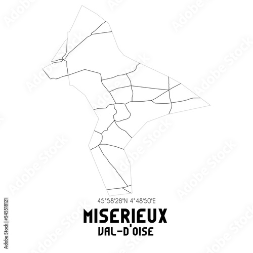 MISERIEUX Val-d Oise. Minimalistic street map with black and white lines.