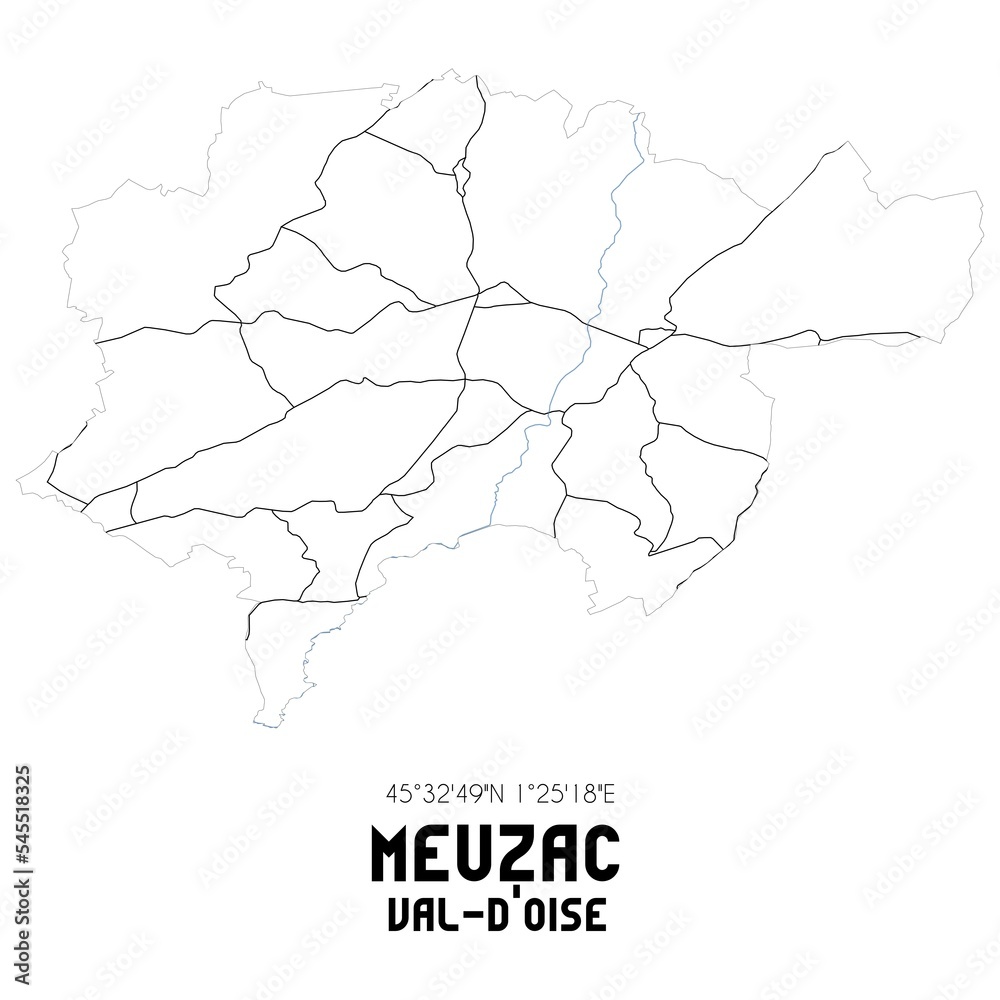 MEUZAC Val-d'Oise. Minimalistic street map with black and white lines.