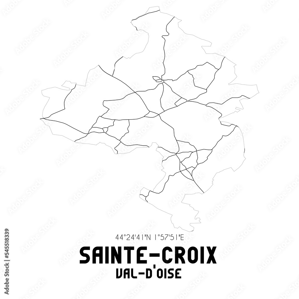 SAINTE-CROIX Val-d'Oise. Minimalistic street map with black and white lines.