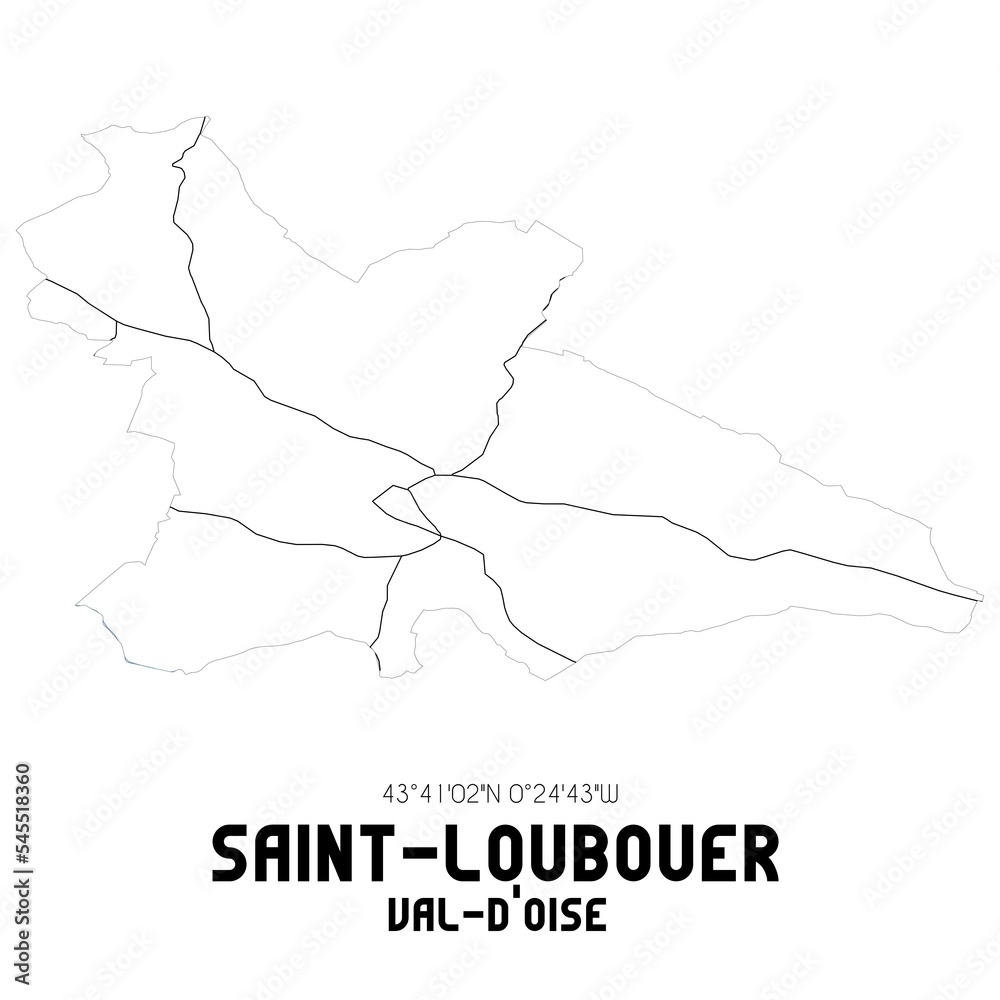 SAINT-LOUBOUER Val-d'Oise. Minimalistic street map with black and white lines.