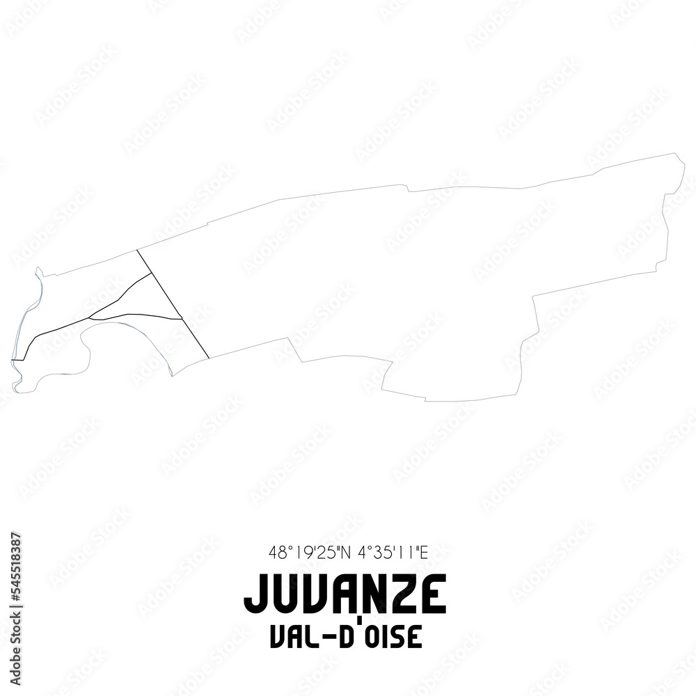 JUVANZE Val-d'Oise. Minimalistic street map with black and white lines.
