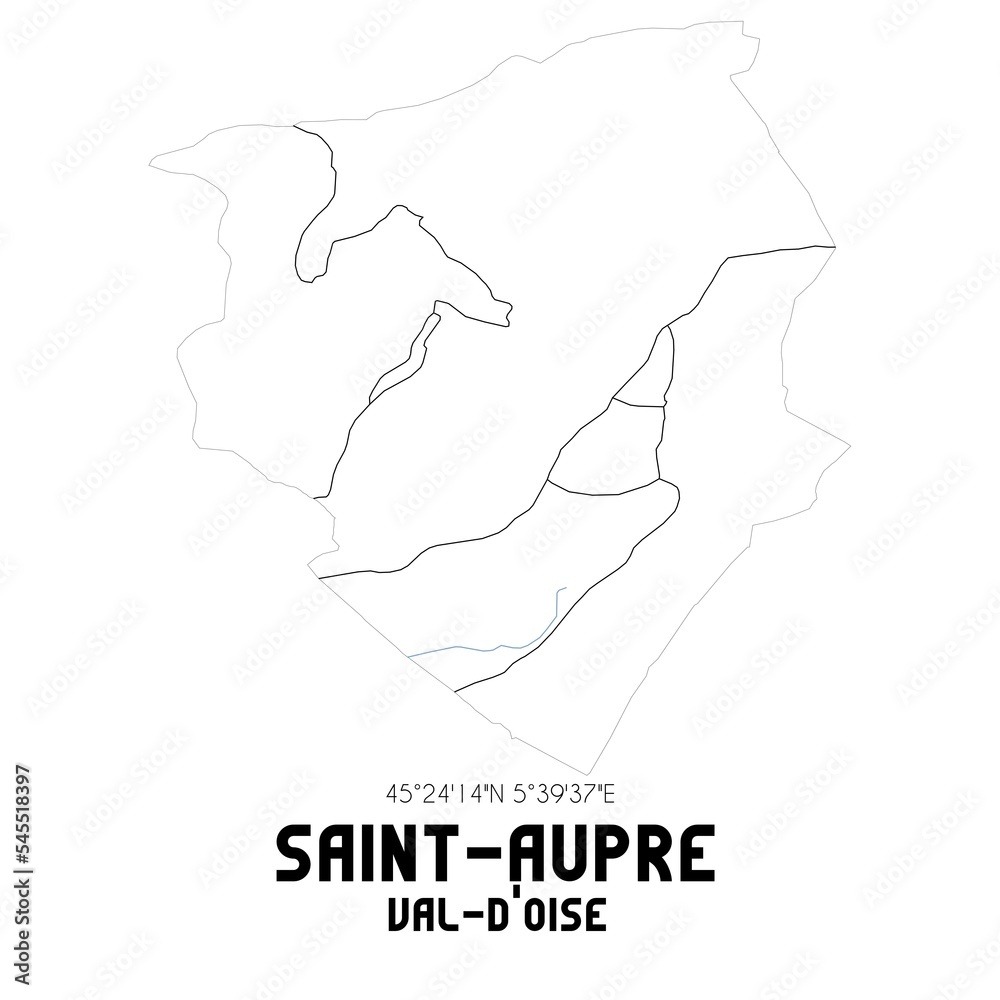 SAINT-AUPRE Val-d'Oise. Minimalistic street map with black and white lines.