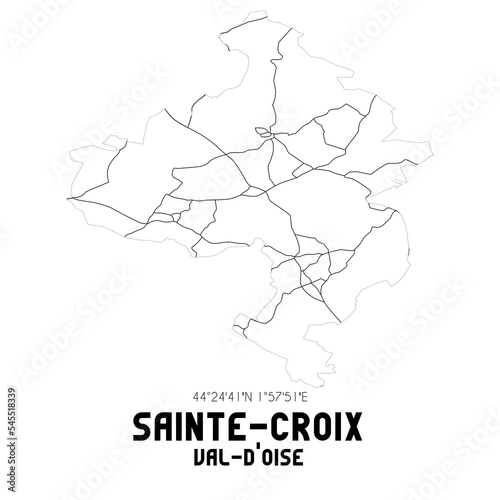 SAINTE-CROIX Val-d'Oise. Minimalistic street map with black and white lines.