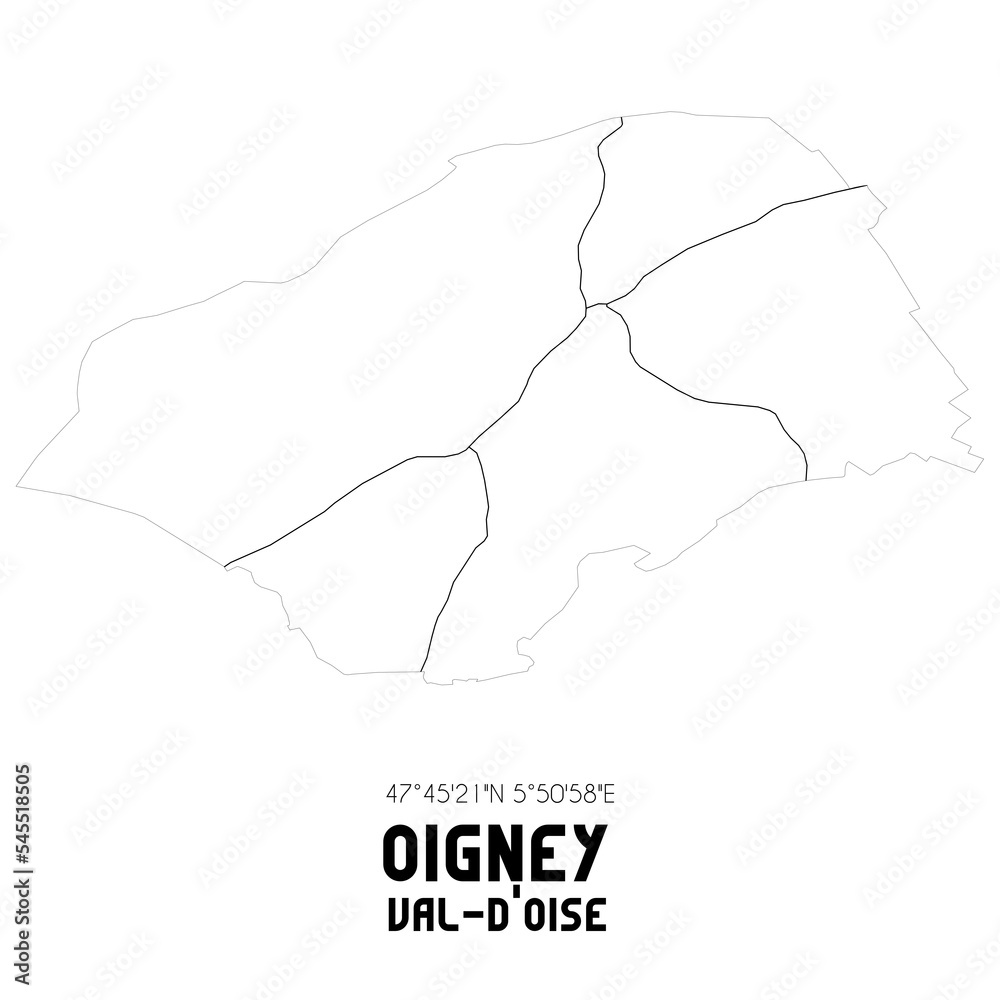 OIGNEY Val-d'Oise. Minimalistic street map with black and white lines.