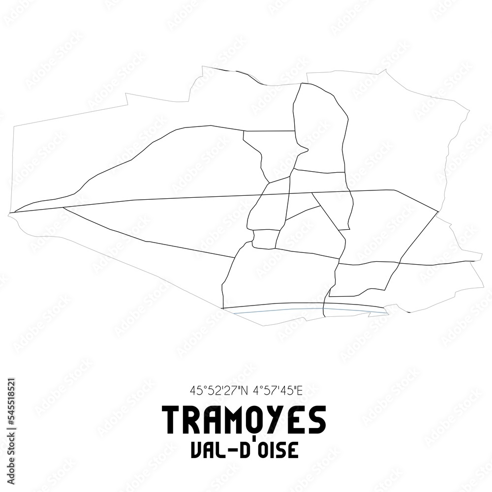 TRAMOYES Val-d'Oise. Minimalistic street map with black and white lines. TRAMOYES Val-d'Oise. Minimalistic street map with black and white lines.