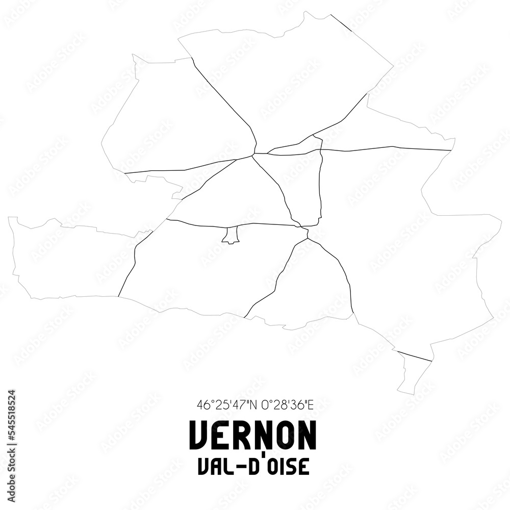 VERNON Val-d'Oise. Minimalistic street map with black and white lines. VERNON Val-d'Oise. Minimalistic street map with black and white lines.