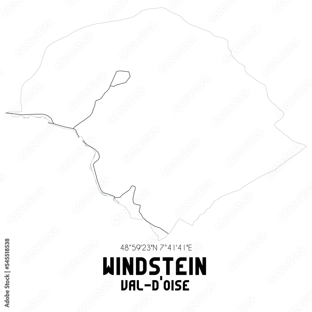 WINDSTEIN Val-d'Oise. Minimalistic street map with black and white lines.