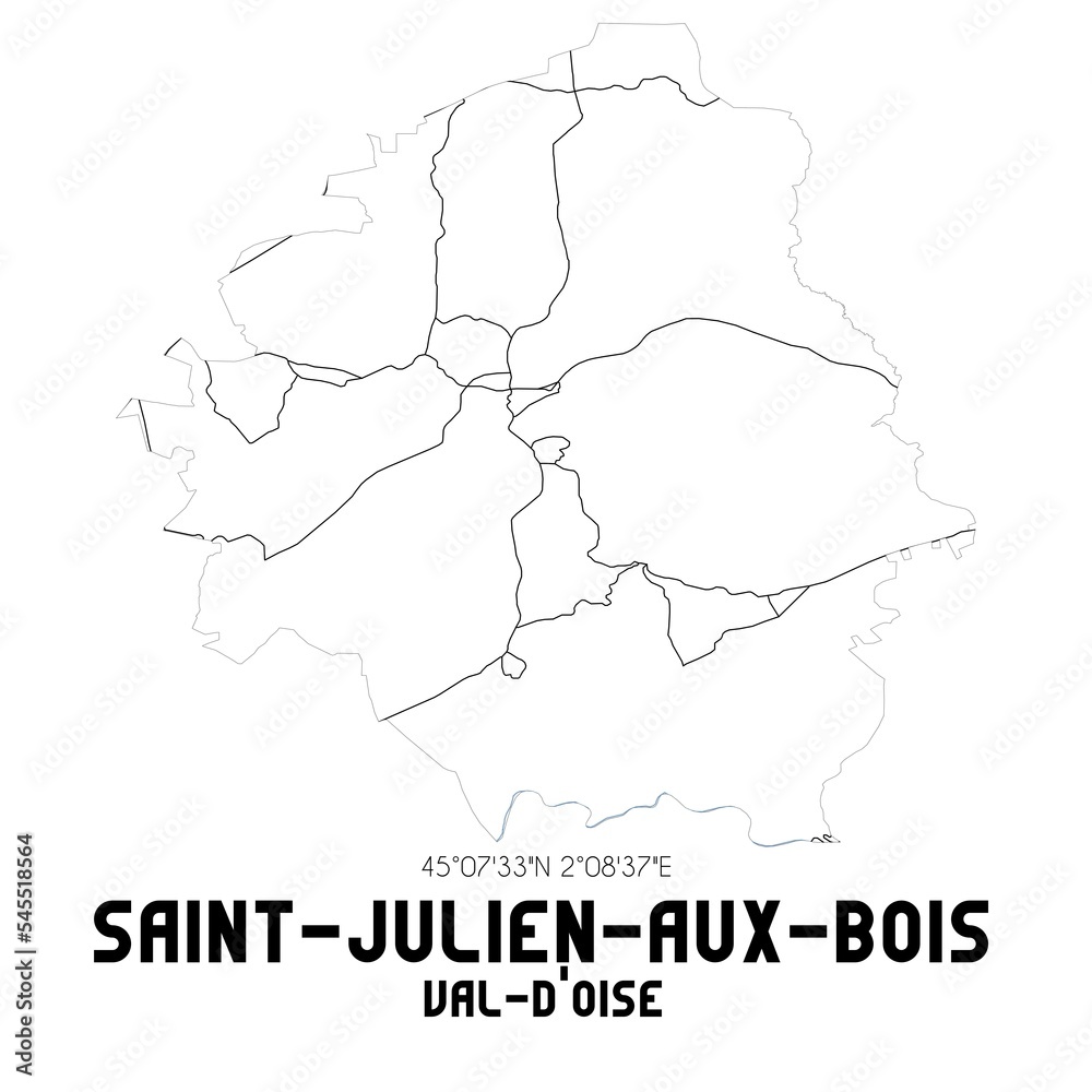 SAINT-JULIEN-AUX-BOIS Val-d'Oise. Minimalistic street map with black and white lines.