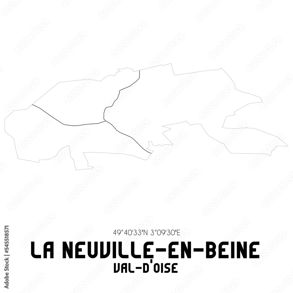 LA NEUVILLE-EN-BEINE Val-d'Oise. Minimalistic street map with black and white lines.
