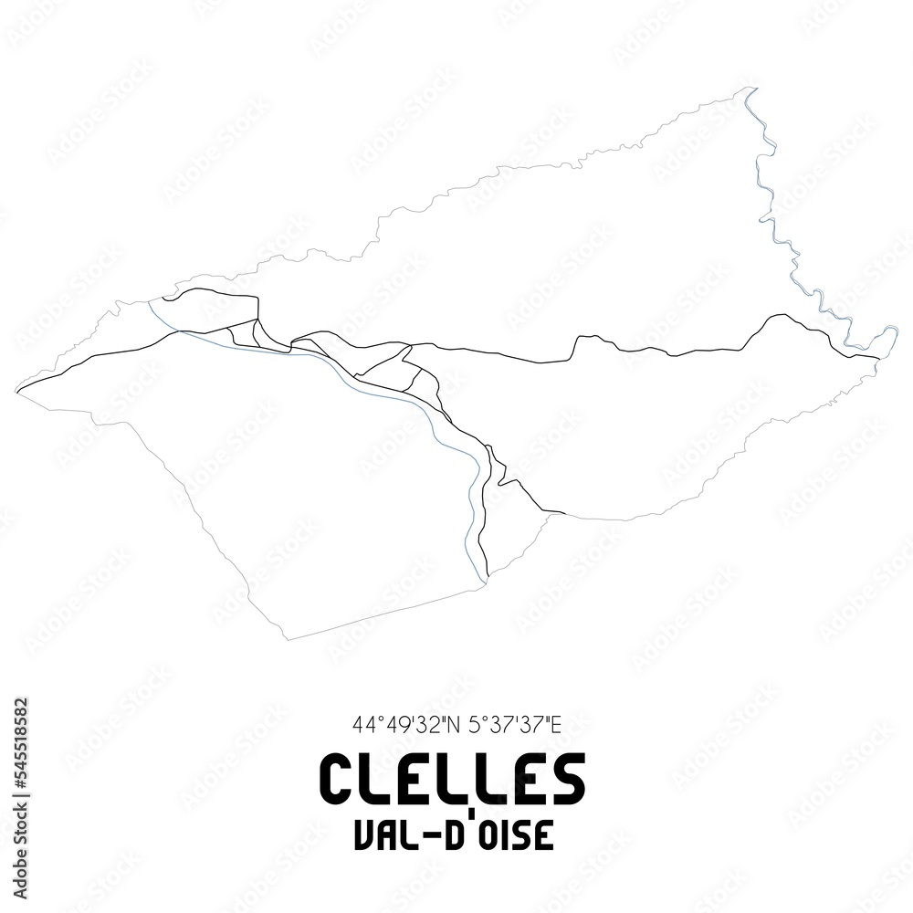 CLELLES Val-d'Oise. Minimalistic street map with black and white lines.