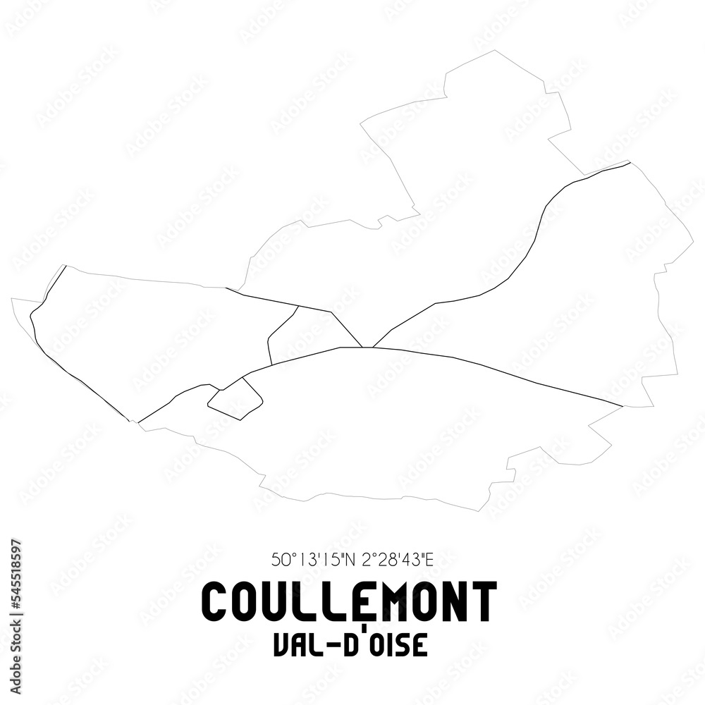 COULLEMONT Val-d'Oise. Minimalistic street map with black and white lines.